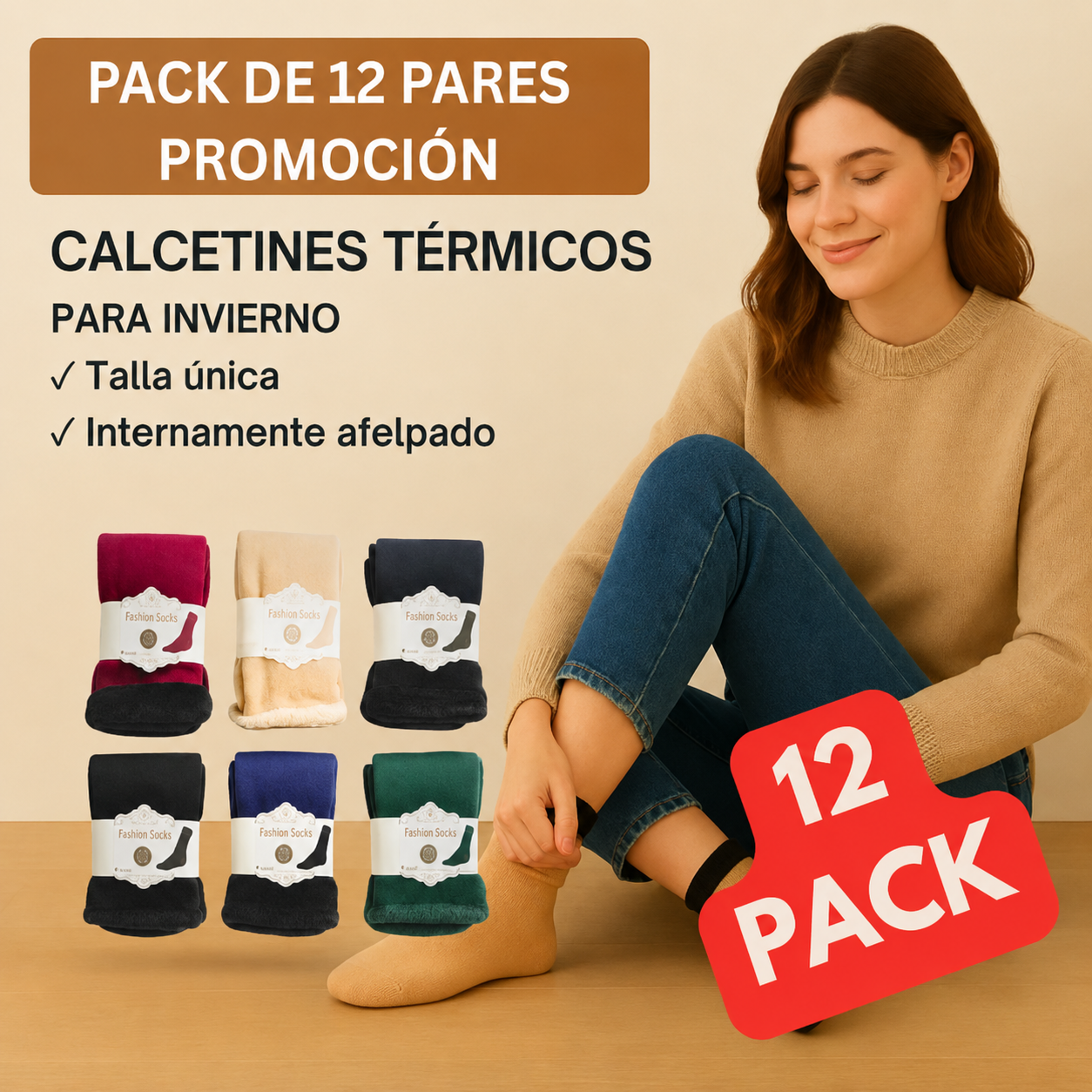ThermoSocks® Pack 12 Pares de Calcetines Térmicos Suaves