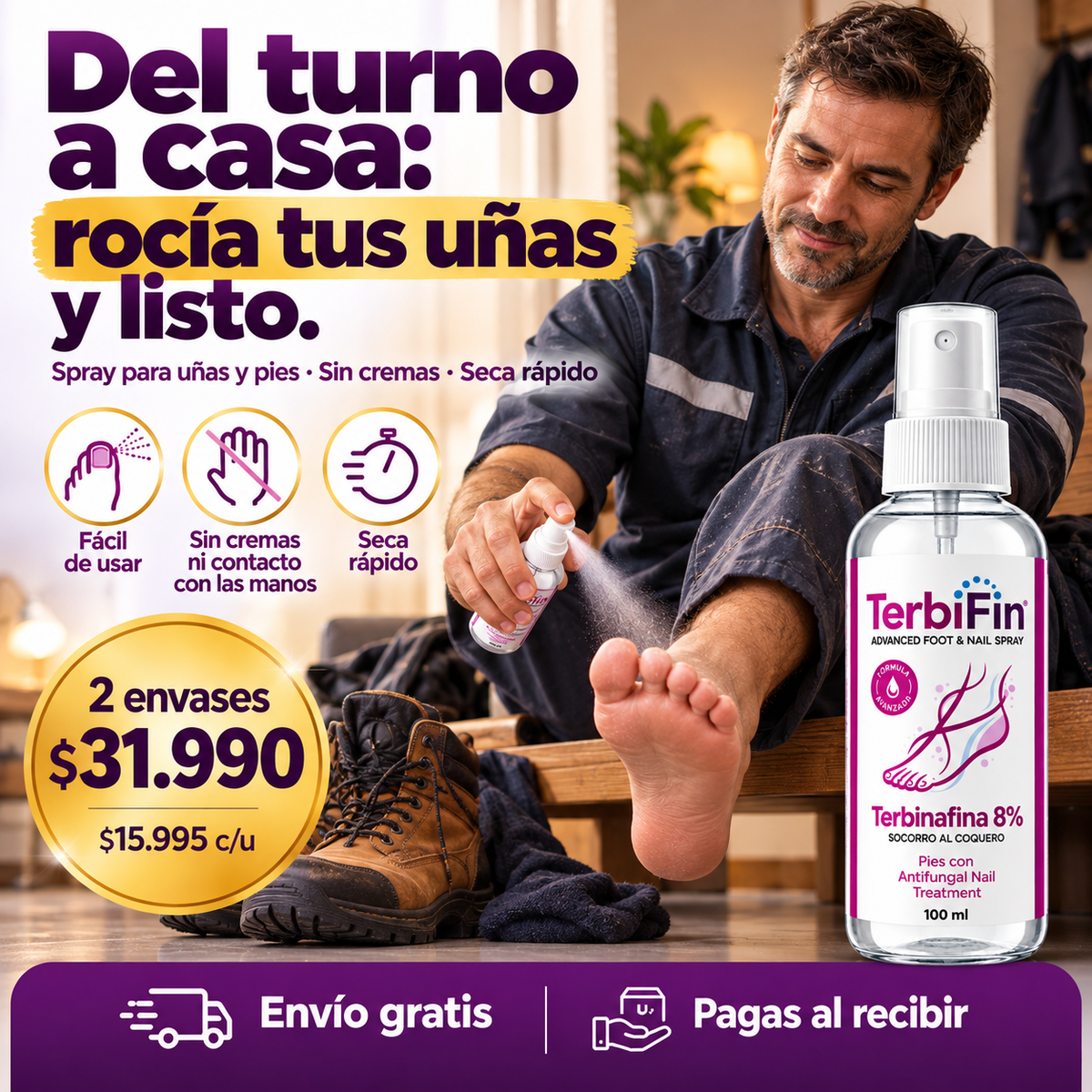 TerbiFin® | Spray antihongos para uñas y pies, sin cremas